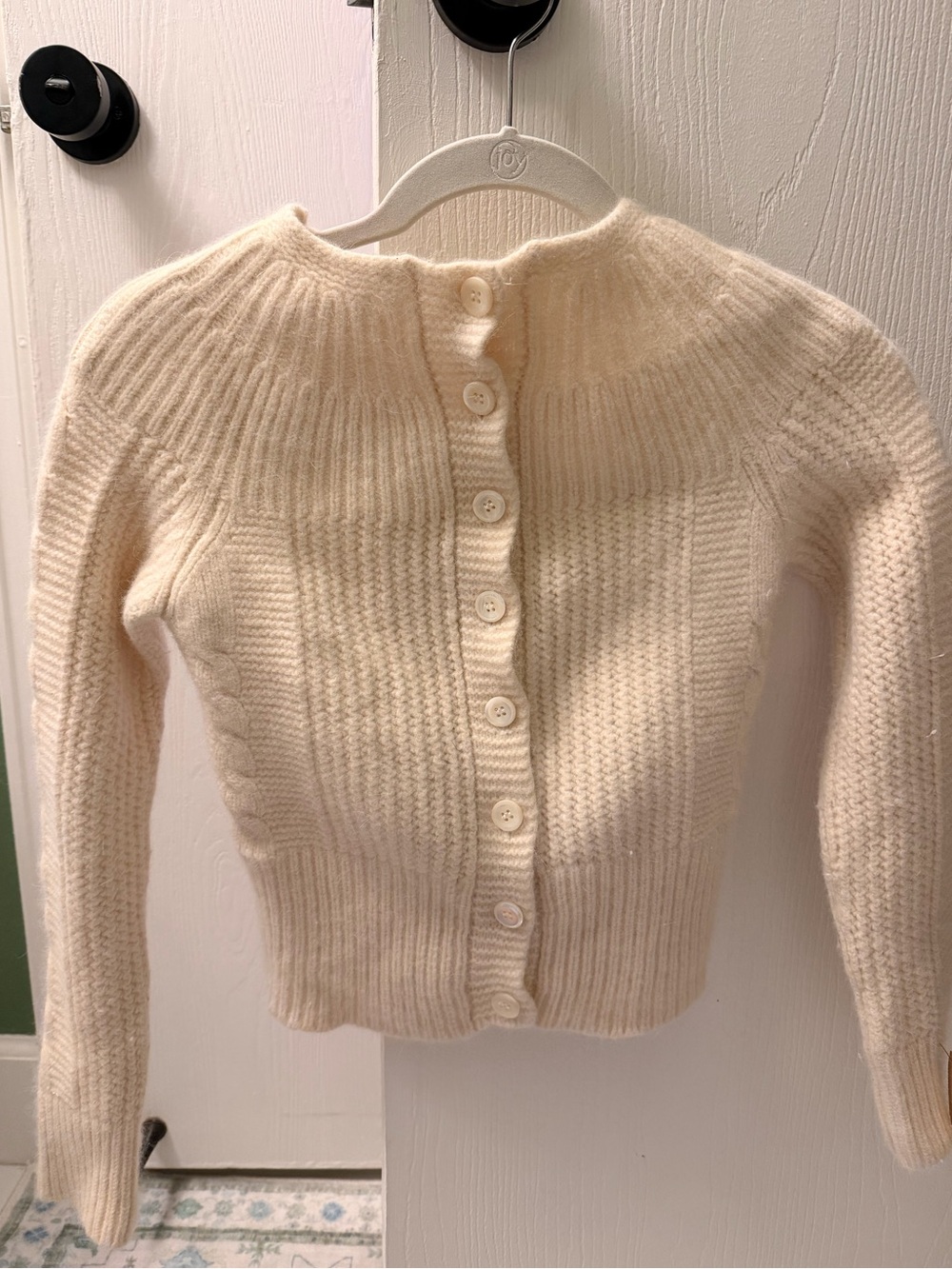 Halogen Cream Ribbed Button-Up Cardigan